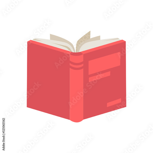 Textbook or journal with hardcover, isolated book for reading on leisure or studying in university or school. Isolated publication with open pages. Vector in flat style