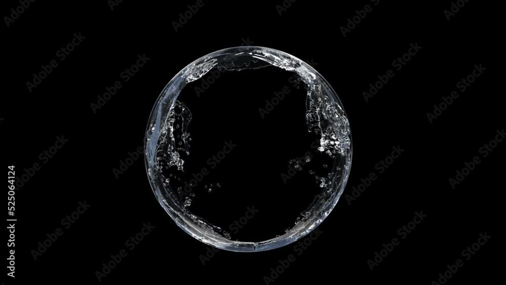 Water Splash Slow Motion with Droplets on black background. 3d illustration.