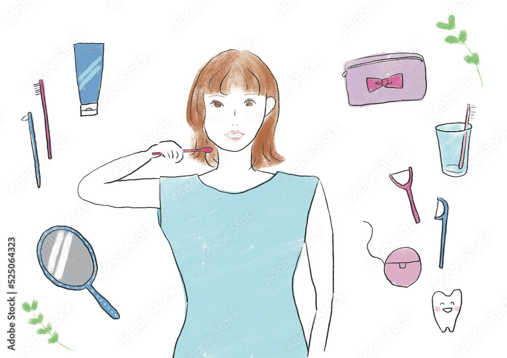 Women brushing their teeth and toothpaste products Women brushing their teeth and toothpaste products