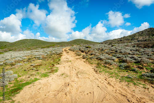 Green hill under a cloudy sky in Sardinia