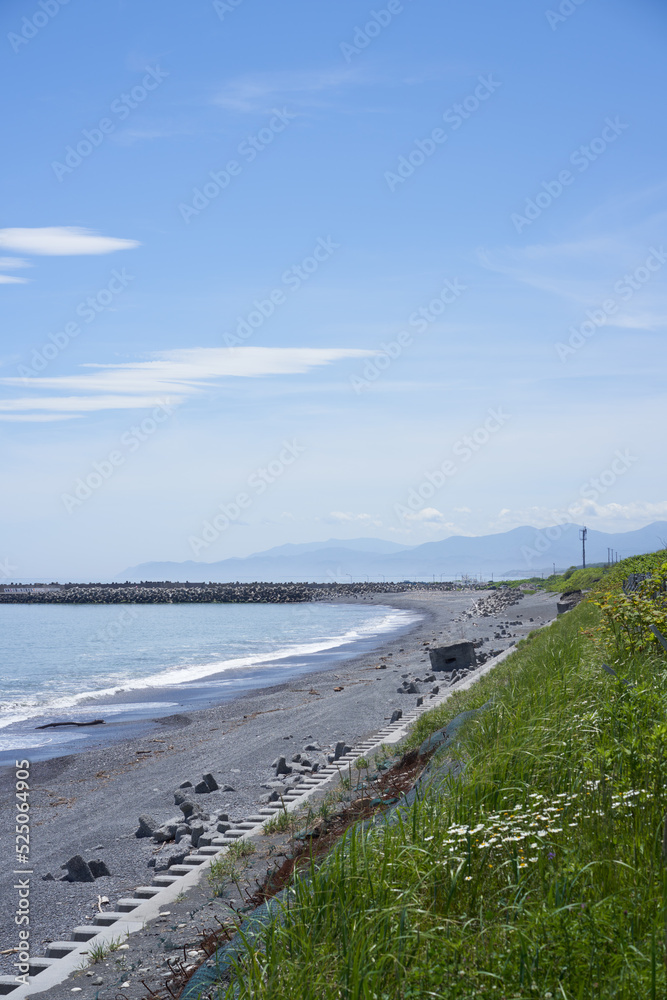 The military heritage Asahihama pillbox is buried in the sandy beach on the Tokachi coast