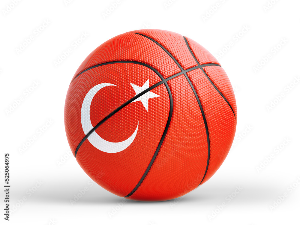 Basketball with Turkish Flag on White with Clipping Path