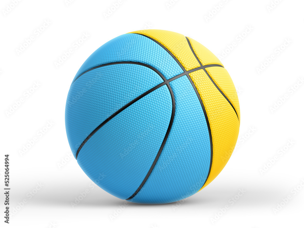 Basketball with Ukranian Flag on White with Clipping Path