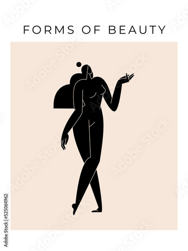 Contemporary abstract poster. Nude female body, woman silhouette, minimalist modern graphic, feminine design. Femininity aesthetic Mid century beauty concept for print wall decor. Vector illustration