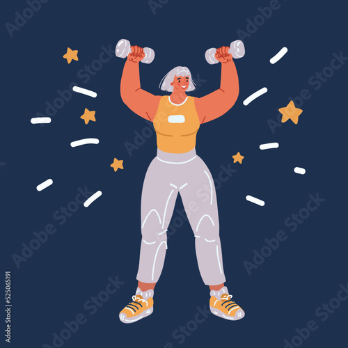 Cartoon vector illustration of Attractive young fitness woman holding dumbell.
