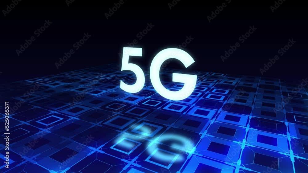 Futuristic Motion View White Glowing 5G Lettering On Digital Technology Blue Shine Floor Sci Fi Grid HUD 3D Rendering Futuristic Motion View White Glowing 5G Lettering On Digital Technology Blue Shine Floor Sci Fi Grid HUD 3D Rendering