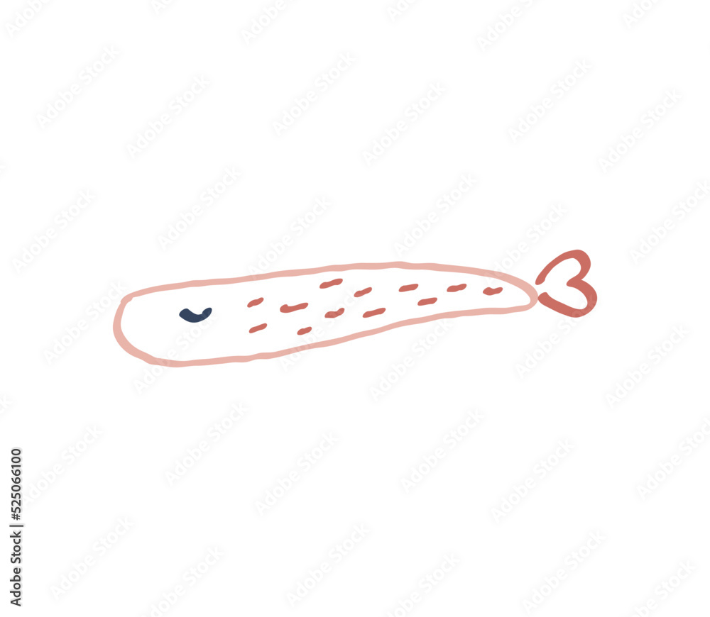 Cute hand drawn fish with red stroke.