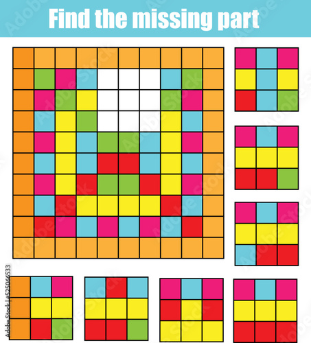 Find missing part and complete picture. Puzzle educational game for children and kids.