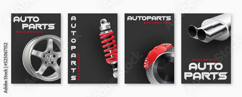 Vector illustration, car parts background template set, realistic 3d