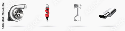 Vector illustration, car parts icons set, realistic 3d