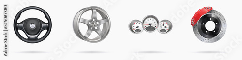 Vector illustration, car parts icons set, realistic 3d