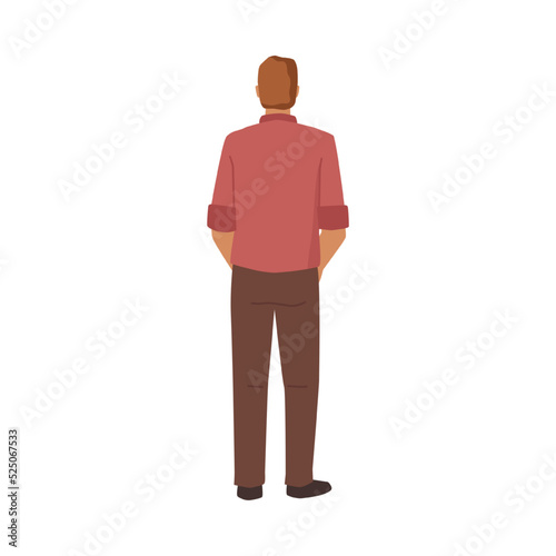 Handsome man rear view portrait isolated fashionable flat cartoon character. Vector illustration of adult caucasian person in shirt and trousers, back view