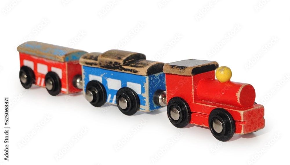 Retro toy wooden steam locomotive with wagons Retro toy wooden steam locomotive with wagons