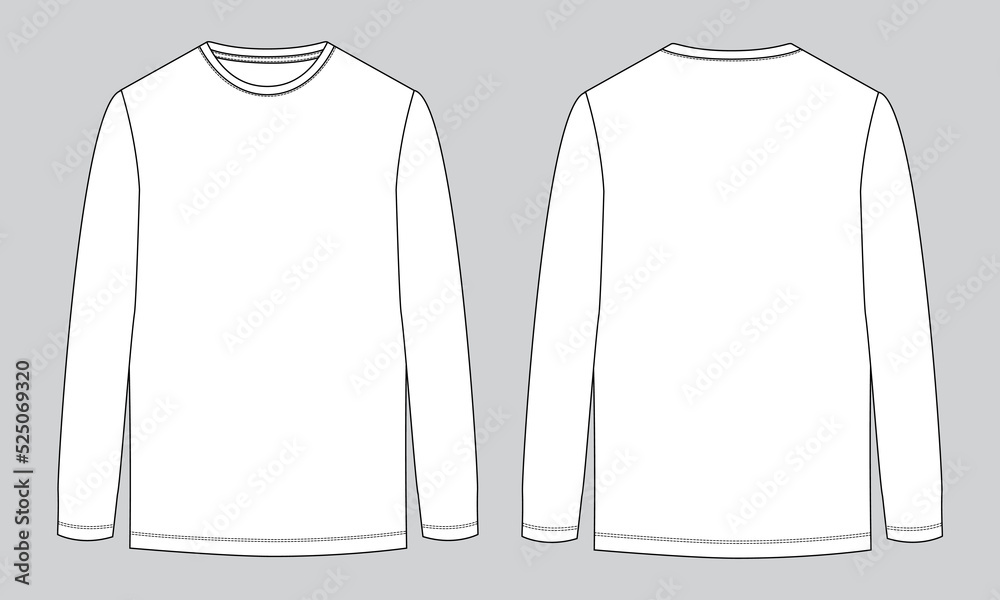 custom made wallpaper toronto digitalLong Sleeve t shirt technical fashion flat sketch vector illustration template front and back views. Apparel design mock up Cad easy edit and customizable