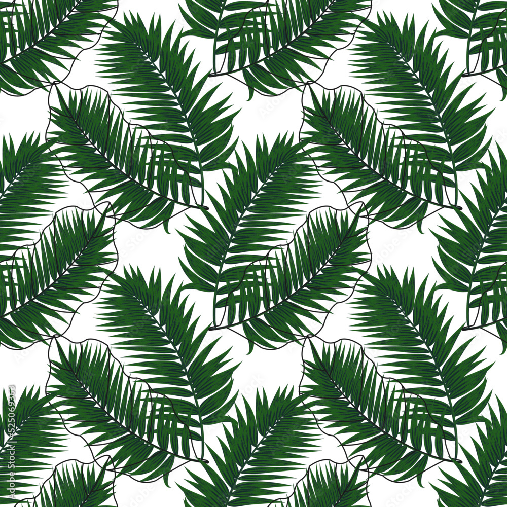 Tropical palm leaf Seamless vector illustration pattern background. Design for use All over textile fabric print wrapping paper backdrop and others. Exotic Summer plant leaves graphic design