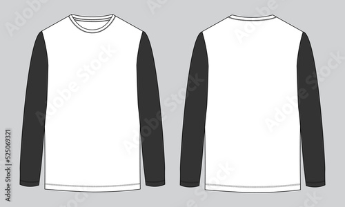 Wallpaper Mural Two tone Color long Sleeve t shirt technical fashion flat sketch vector illustration template front and back views. Apparel design mock up Cad easy edit and customizable Torontodigital.ca