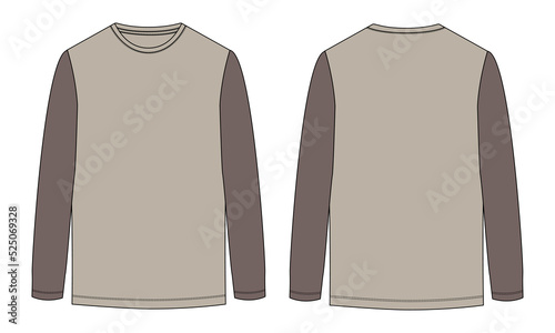 Wallpaper Mural Two tone Color long Sleeve t shirt technical fashion flat sketch vector illustration template front and back views. Apparel design mock up Cad easy edit and customizable Torontodigital.ca