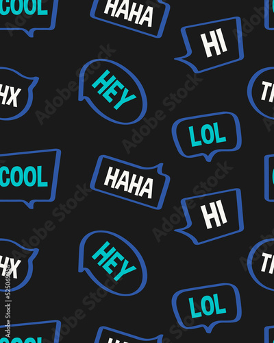 Seamless Pattern Background with speech bubbles, vector illustration isolated on black backdrop.