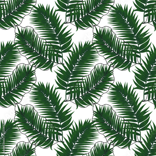 Tropical palm leaf Seamless vector illustration pattern background. Design for use All over textile fabric print wrapping paper backdrop and others. Exotic Summer plant leaves graphic design