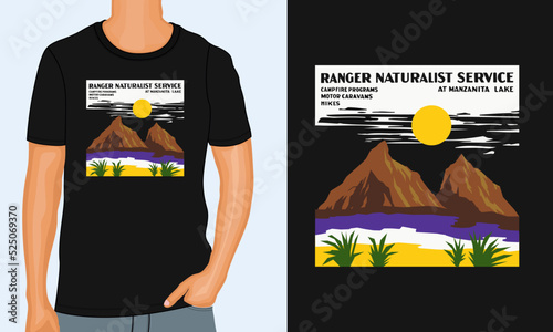 Fotografia Template of design for t-shirt with ranger naturalist service lettering, vector