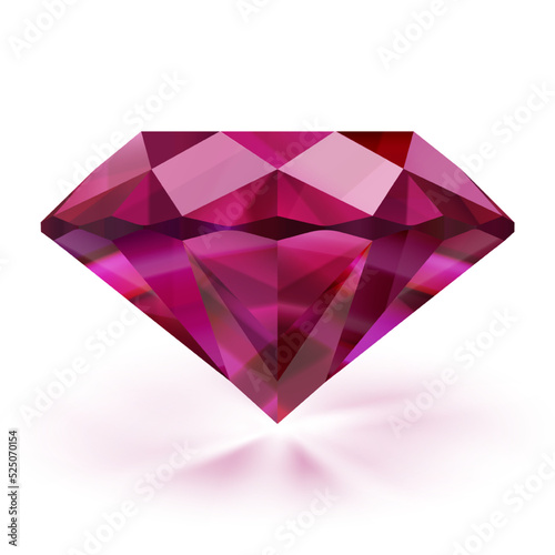 Realistic ruby isolated on white background - vector diamond illustration