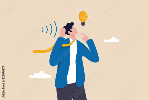 Active listening, communication skill to process information for job effectiveness, engage or aware on discussion or conversation concept, smart businessman listen to information to understand idea.