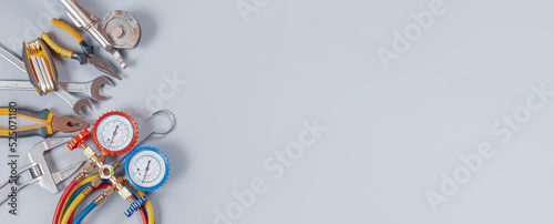 Tools for air conditioning repair and maintenance. photo