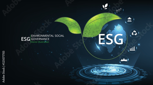 Environmental Social and Governance (ESG)concept design.The company development of a nature conservation strategy and Solving environmental, social and management problems with figure icons.
