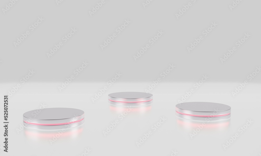 3d render podium for product display number three podium with three lights purple green blue black background 3d render podium for product display number three podium with three lights purple green blue black background