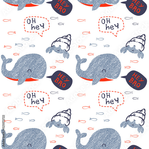 Hand drawing abstract Cartoon fish doodle seamless vector pattern isolated on white background. design for use backdrop wrapping paper all over textile fabric print and others