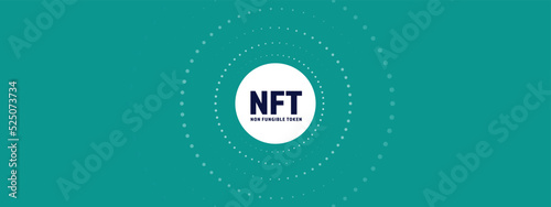 NFT token vector background, non fungible token, digital crypto art technology, business banner with copy space, creative abstract and futuristic blockchain graphic for new currency, money collection
