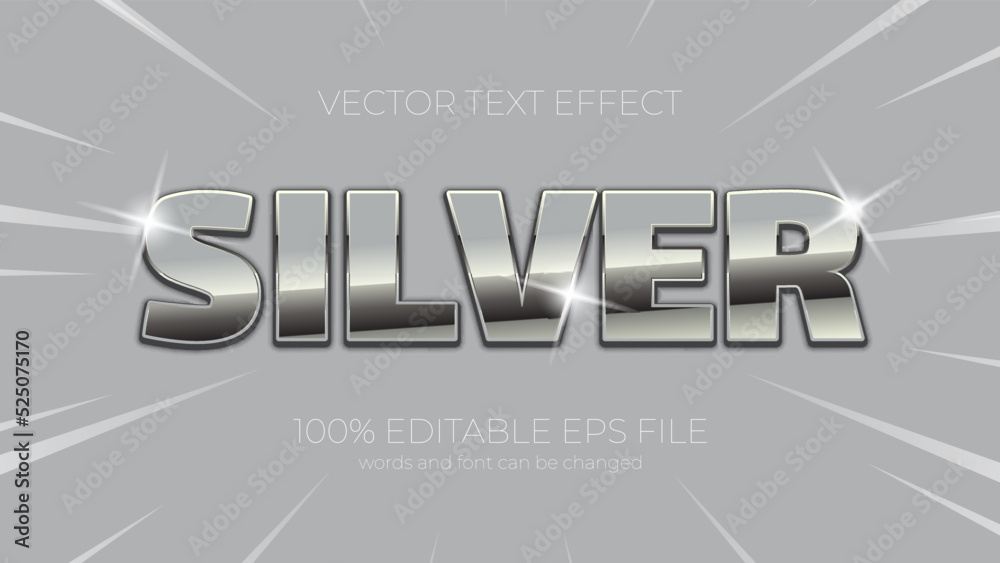 Silver editable text effect style, EPS editable silver text effect
