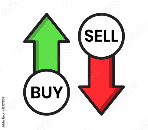 Buy sell red down green up arrow icon vector. Cryptocurrency, stock and forex investment trading analysis. 