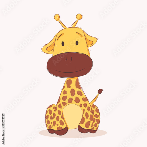 Cute funny baby giraffe. Wild african adorable animal character for design of album  scrapbook  card and invitation. Hand draw cartoon colorful vector illustration.