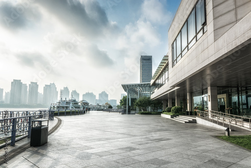 Photography Shanghai Waitan district with historic buildings over river in the morning