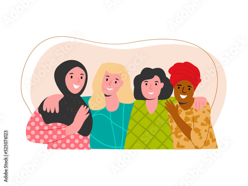 A group of diverse ethnic women. Vector illustration for support concept.
