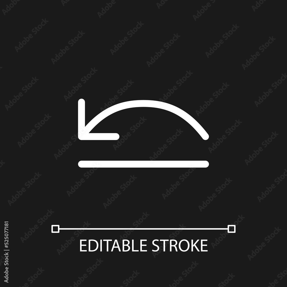 Move backward pixel perfect white linear ui icon for dark theme. Video editor program navigation. Vector line pictogram. Isolated user interface symbol for night mode. Editable stroke. Arial font used - obrazy, fototapety, plakaty 