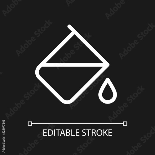 Paint bucket tool pixel perfect white linear ui icon for dark theme. Colour replacement. Vector line pictogram. Isolated user interface symbol for night mode. Editable stroke. Arial font used