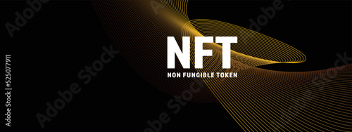 NFT token vector background, non fungible token, digital crypto art technology, business banner with copy space, creative abstract and futuristic blockchain graphic for new currency, money collection