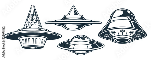 UFO set monochrome emblems vintage