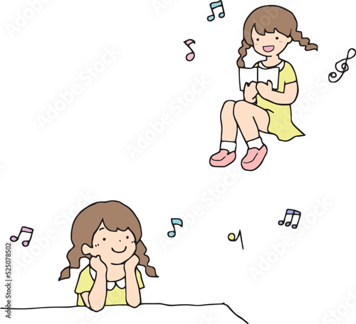 音楽を楽しむ子供のイラストセット