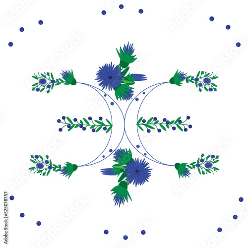 Ornament Ukrainian vyshyvanka in modern style. Cornflowers symbol background.