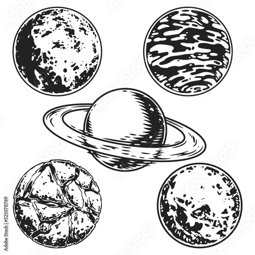 Planets set monochrome vintage logotypes
