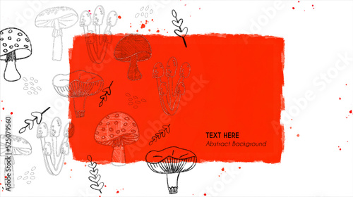 Vector botanical wall arts, with mushrooms. Minimalistic and natural. Mushrooms and line arts design. Sample text area included.