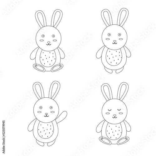 Set of hare  bunny outline  line style. Vector illustration