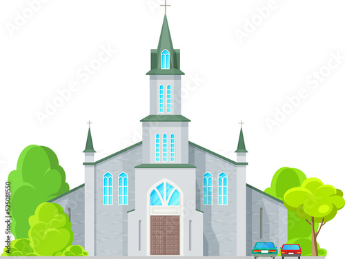 Catholic church, cathedral building vector icon