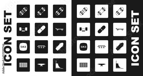 Set Skateboard, Broken skateboard deck, wheel, Longboard or, and icon. Vector