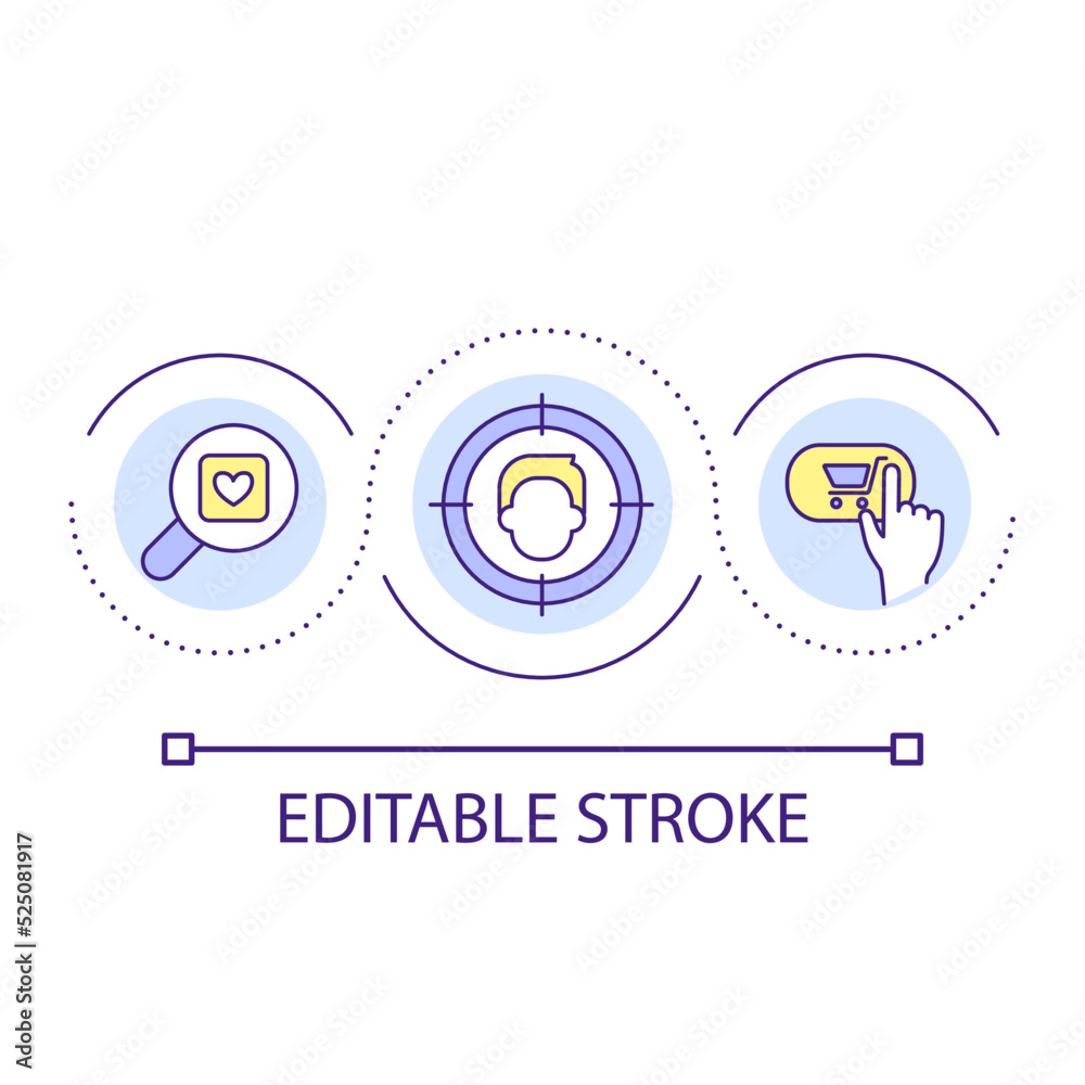 Customer-centric e commerce loop concept icon. Enhancing consumer satisfaction abstract idea thin line illustration. Buy quality product. Isolated outline drawing. Editable stroke. Arial font used