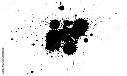 Splatter black ink splash water painting on white background