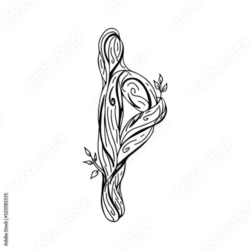 Rune Thurisaz, Thurs. Wooden doodle style. A magical amulet of power, strength and protection. Hammer of Thor. Elder Futhark. The alphabet is Nordic and Northern. Viking letters. Magic tattoo.